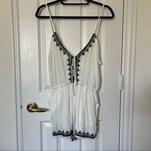 White Romper with Black Embroidered Edges